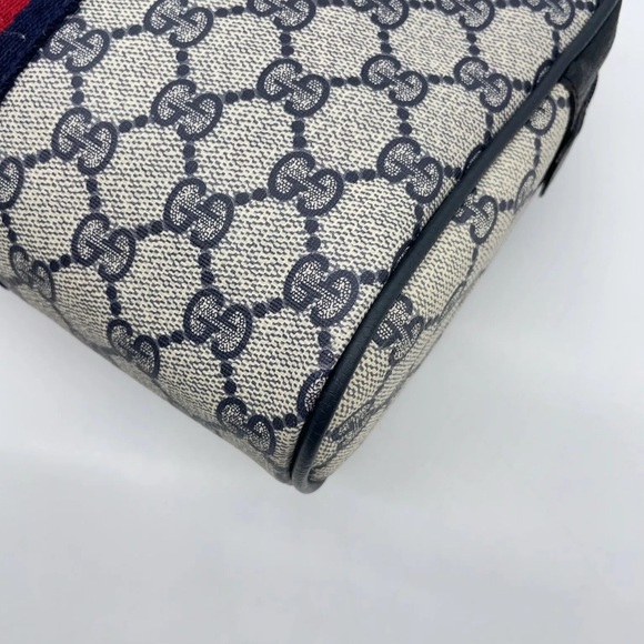 Auth Gucci GG  Supreme  Sherry Line  Navy Blue Zipper Clutch Bag BEAUTIFUL - Picture 9 of 16